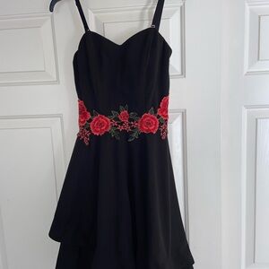 Black Fit and Flare Sundress with Sweetheart Neckline for Cocktail